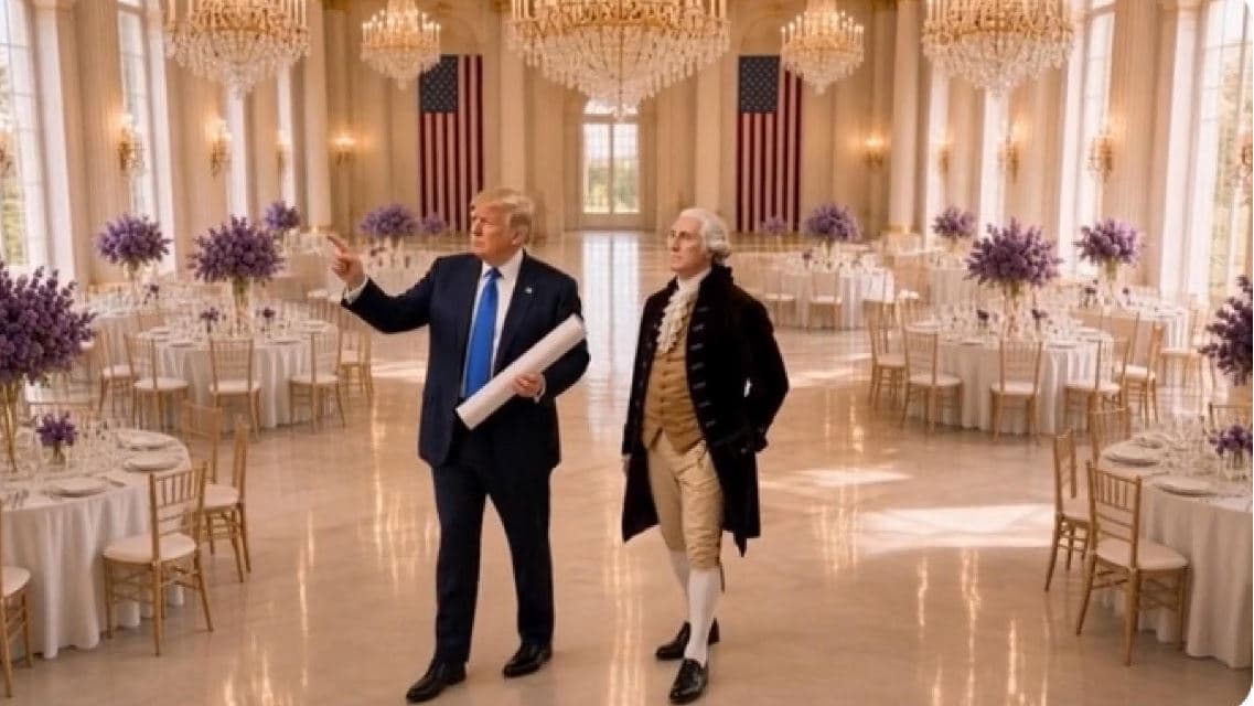 Trump e George Washington insieme nella ballroom della Casa Bianca. Il video fake del tycoon sui social